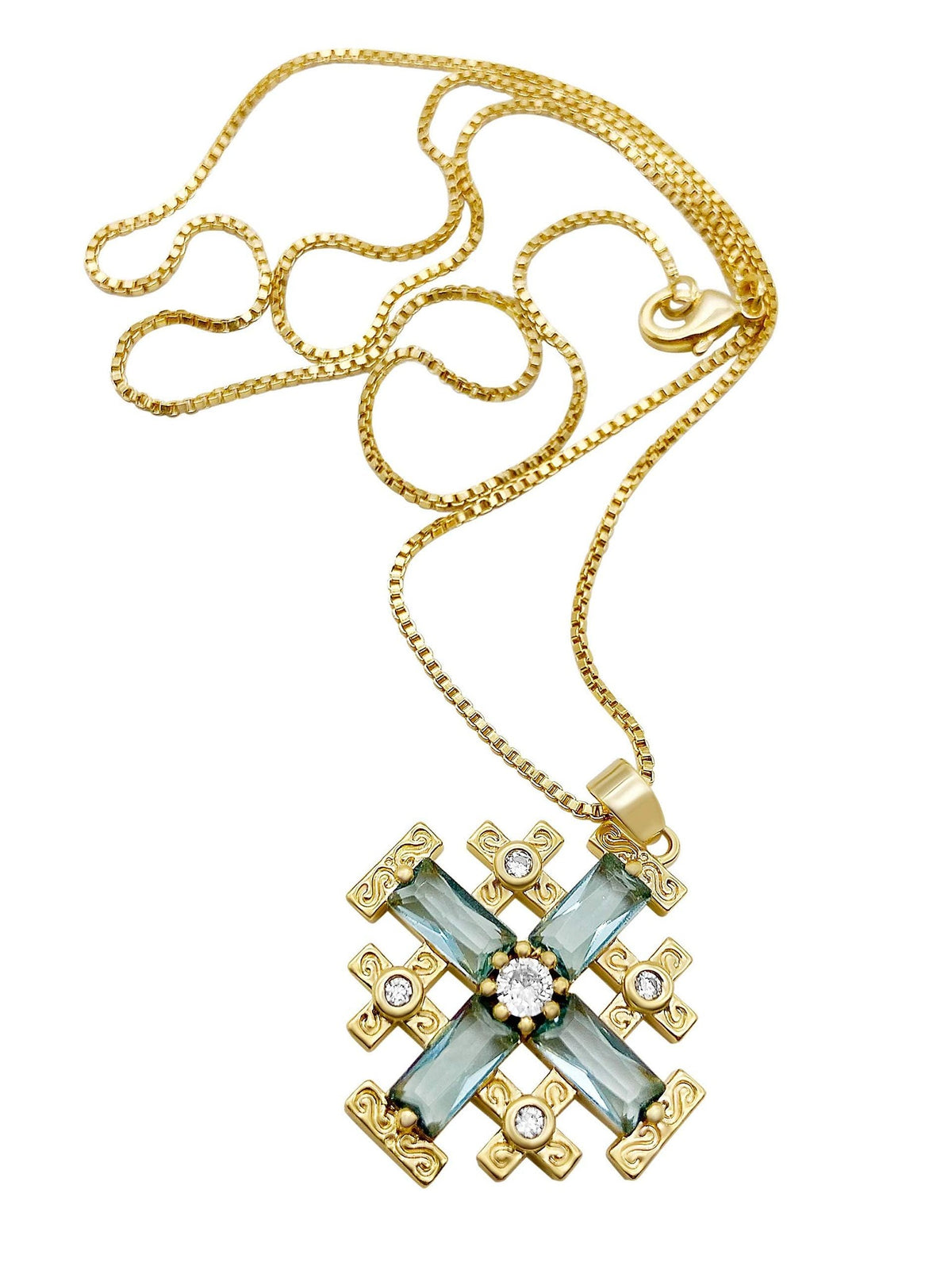 Turquoise Cross Pendant Gold Plated Necklace & Zircon Crystallized Glass - Nazareth Store