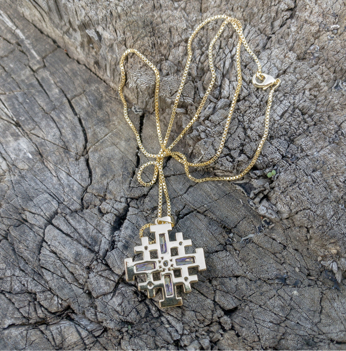 Turquoise Cross Pendant Gold Plated Necklace & Zircon Crystallized Glass - Nazareth Store