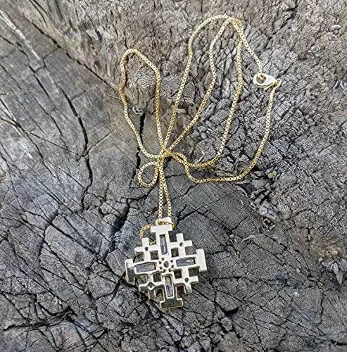 Turquoise Cross Pendant Gold Plated Necklace & Zircon Crystallized Glass - Nazareth Store