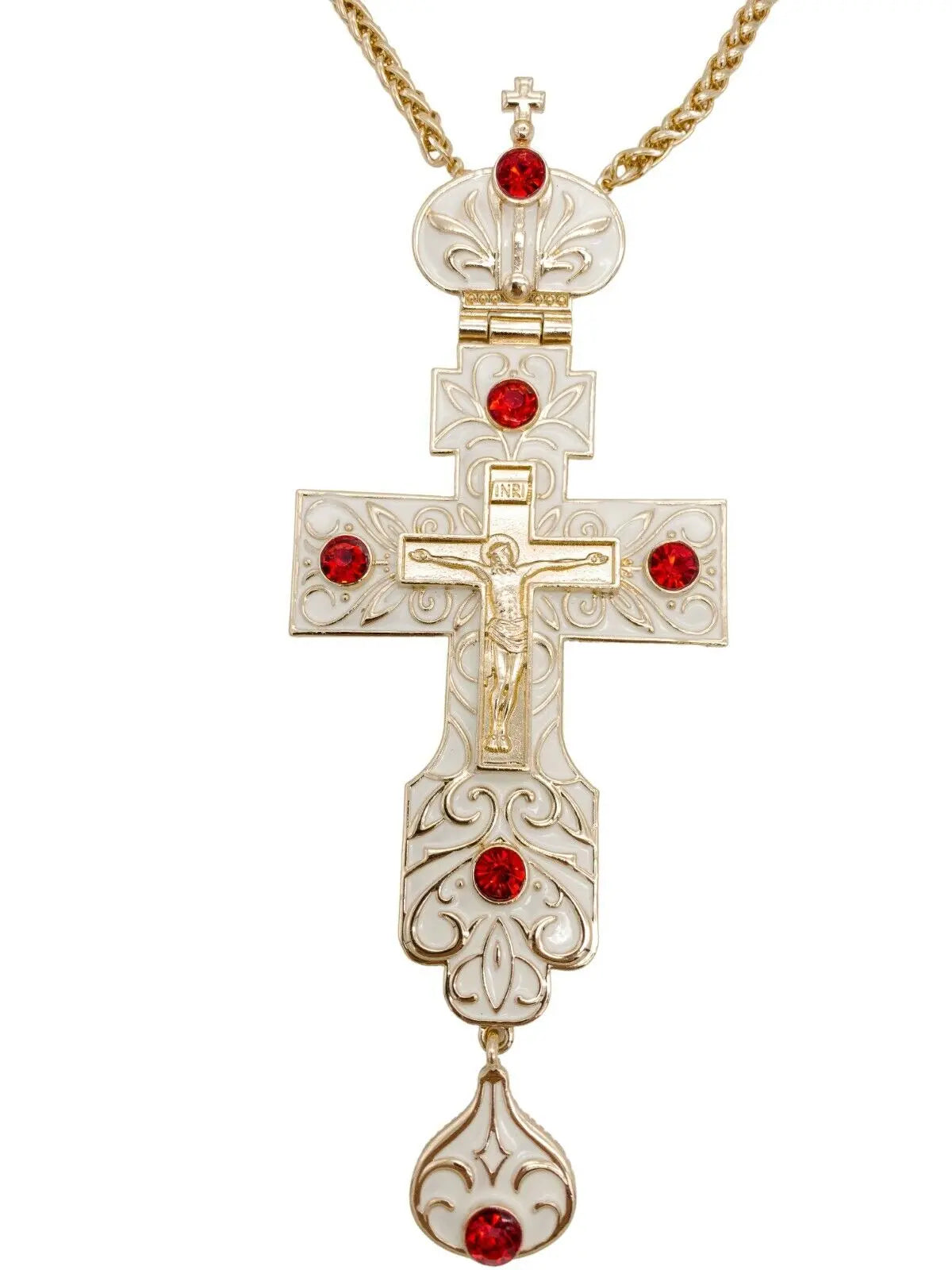 White Enamel Pectoral Cross Clergy Red Priest Bishop Clergy Pendant Chain 23" Nazareth Store