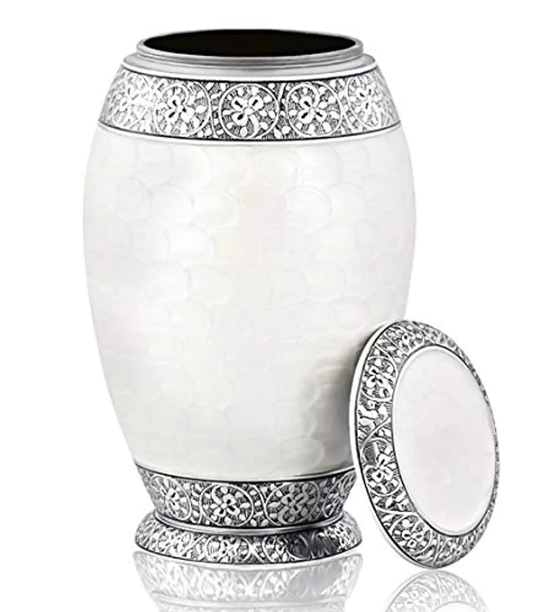 White Pearl Silver Cremation Urn for Ashes Elegant Elite For Adults Burial Memorial Nazareth Store