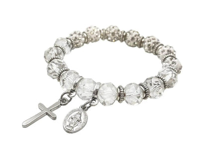 Womens Beaded Rosary Bracelet Crystal Beads Cross & Miraculous Medal - Nazareth Store