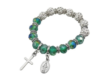 Womens Beaded Rosary Bracelet Crystal Beads Cross & Miraculous Medal - Nazareth Store