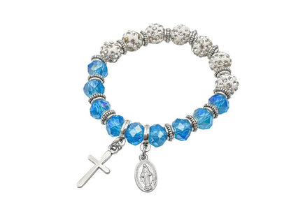 Womens Beaded Rosary Bracelet Crystal Beads Cross & Miraculous Medal - Nazareth Store